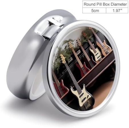 Pill Box Guitar Bass Music Musical Instruments Round Pill Case 3 Compartment Mini Metal Travel Pillbox for Purse Small Cute Medicine Pill Organizer Portable Pill Container Holder for Daily Medicine Vi