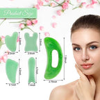 Treela 5 Pcs Gua Sha Facial Tools Set and 1 Pcs Body Gua Sha Massage Tool with Handle for Face Back Neck Leg Body Scraping Massage Board Guasha Comb(Jade, Resin,Green)