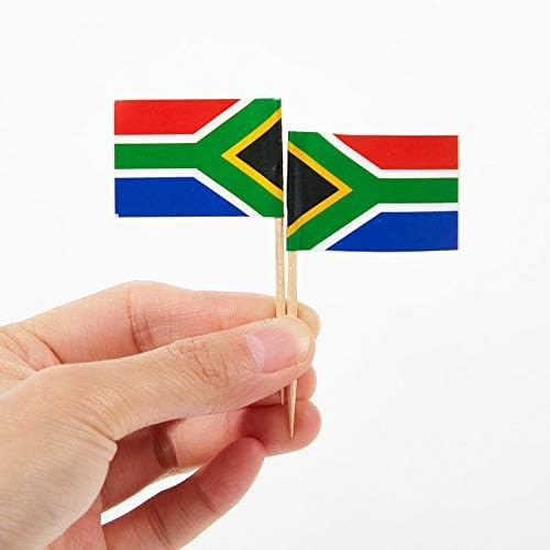 JAVD CYPS 100 Pcs South Africa Flag South African Toothpick Flags, Small Mini Stick Cupcake Toppers South African Flags,Country Picks Party Decoration Celebration Cocktail Food Bar Cake Flags