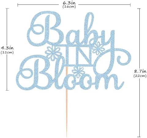 Baby in Bloom Cake Topper - Glitter Light Blue Baby Shower Cake Decorations for Boy or Girl, for Baby Birthday Party or Gender Reveal Party Photo Booth Props