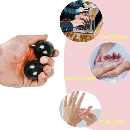 Natural Marble Baoding Balls from Traditional Chinese Health Care Balls,2 Pack 1.6-inch Massage Balls for Hand Massage,Meditation,Stress Relief (Green with Base) (Green, 1.57)