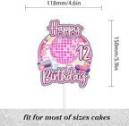 Retro disco cake topper for girls 12th birthday happy hip hop, boombox decorations, roller skating party, themed birthday party, 70s 80s 90s rock party radio decorations (12th)
