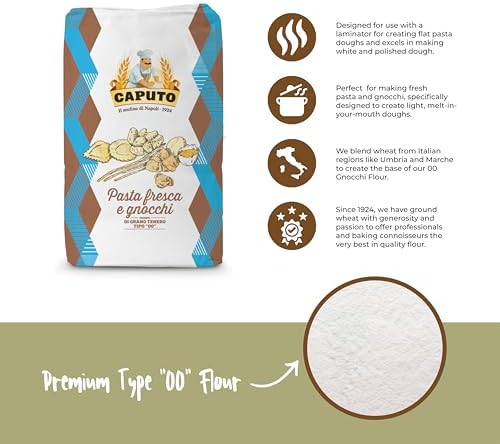 00 Antimo Caputo Pasta & Gnocchi Flour 5 Lb Repack- Italian Double Zero Grain Type - Extracted Wheat Blend - All Natural for Pasta Fresca Dough (5LB Repack)