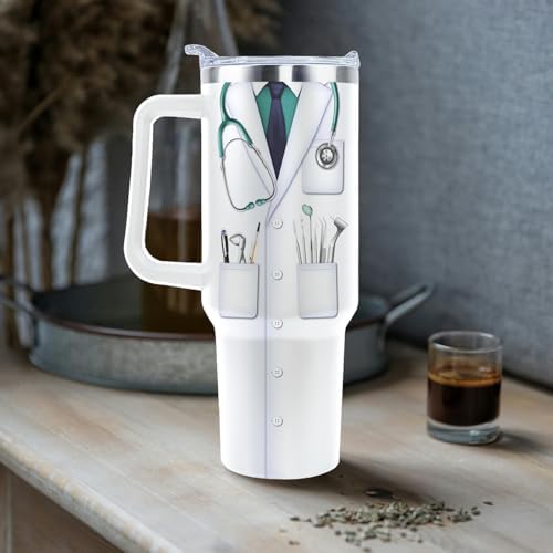 Dentist Tumbler Cup - 40 Oz Mug With Lid, Straw and Handle - Gift For Men and Women