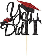 LVEUD I Did It Cake Topper - Congrats Grad Cake Toppers - Graduation Party Decorations (Black Gold)