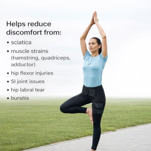 Hip Brace for Sciatica Pain Relief, Thigh Injury, Pulled Groin Muscles, Hip Fleхоr Strain, Hamstring Pull, Sacroiliac SI Joint, Sciatic Nerve, Labral Tear - Compression Support Wrap Stabilizer for Men, Women