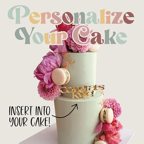 Simple & Sentimental Custom Name Cake Topper | Personalized Acrylic Wedding Cake Topper - Gold, 1 Count
