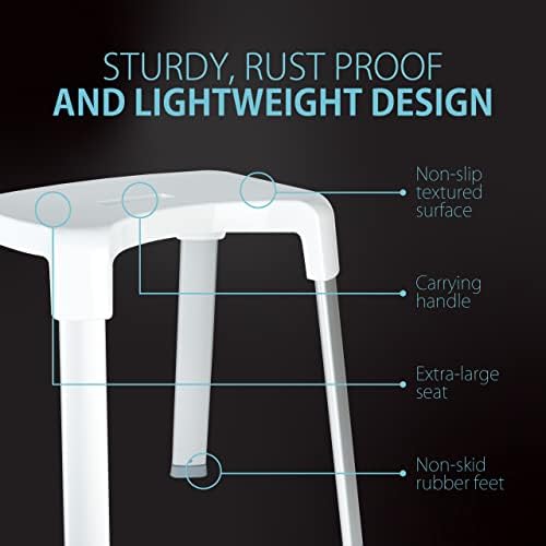 Better Living Smart 4 Shower Bench for Inside the Shower, Shower Stool for Shaving Legs & to Sit On, Rustproof Non-slip Stool with Durable Aluminum Legs, Waterproof Shower Bench, White