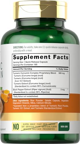 Carlyle Turmeric Curcumin Supplement | 180 Capsules | with Black Pepper Extract | Non-GMO & Gluten Free