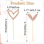 24 PCS Glitter Bride Cupcake Topper, Cute Heart Cupcake Toppers Gold Heart Picks Love Cake Decorations for Valentine's Day Anniversary Engagement Birthday Wedding Party Supplies (Rose Gold, 2 Style)