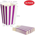 XIEHE 24 Pack Striped Popcorn Boxes - Carnival Parties Mini Paper Popcorn and Candy Containers, Party Supplies for Movie Nights (Purple)
