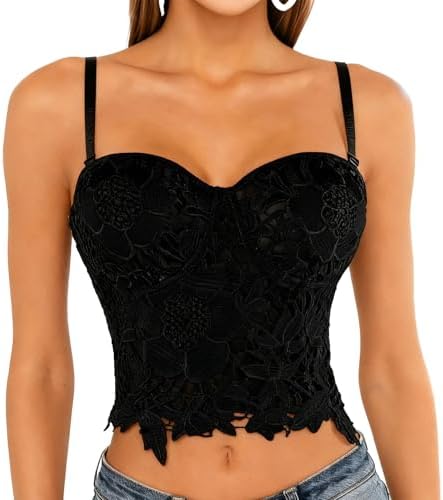 Charmian Women's Punk Goth Floral Lace Bustier Corset Party Bralet Crop Top