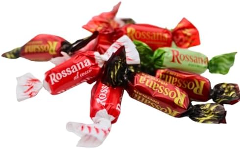 Fida Rossana Gran Selezione Hard Filled Candy, Rossana Classic, Rossana Coconut, Rossana Pistacchio, Rossana Chocolate Assortment, 175 Grams, Pack of 2, Imported Italian Candy, Packed in a Blue Desert Market Bag