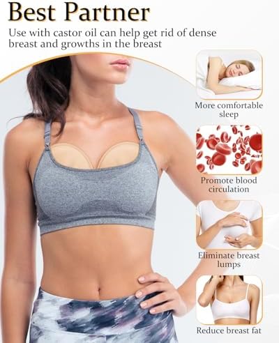 DLMDML 2Pcs Castor Oil Pack for Breast, Reusable Organic Castor Oil Wrap Breast Pad, Anti Leak Breast Nursing Pads for Women Relaxing Sleeping (Khaki)
