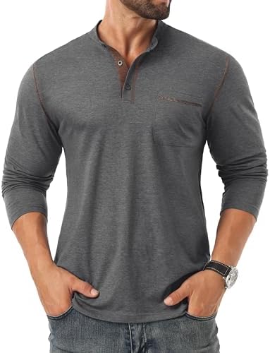 Sailwind Men's Henley Shirts Long Sleeve Button T-Shirt Casual Stylish Cotton Pullover Shirt with Pocket