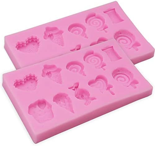 2Pcs Ice Cream, Candy, Lollipop Shape Silicone Molds ForPudding,Pan Muffin,Impression Mats Baroque Fondant,Chocolate,Ice Cube,Cookie Pastry Pies,Cake Cup,Cake Decoration,Handmade Soap