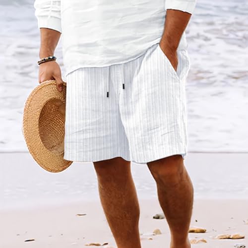 Mens Shorts Flat Front Casual Elastic Waist Drawstring Summer Beach Vacation Shorts with Pocket
