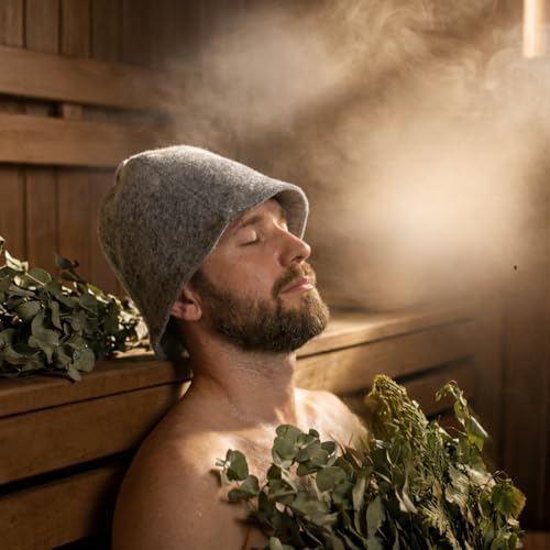 2 Grey Sauna Hats -100% Organic Wool Felt Hats for Russian Banya - Protect Your Head from Heat - English Sauna eBook Guide Included