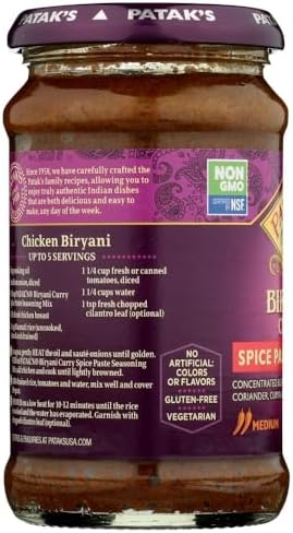 Patak's Original Biryani Curry Paste Concentrated Medium 10 oz(Pack of 2)
