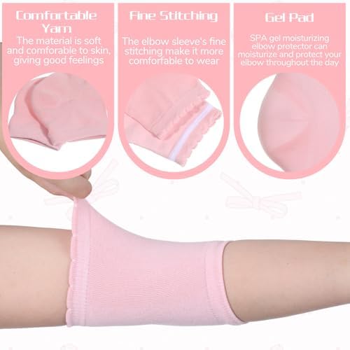 2 Pairs Elbow Protector, Elbow Moisturizing Sleeve Heel Gel Cover Socks with Gel Pads Breathable Elastic Elbows Protectors for Dry Cracked Skin Care