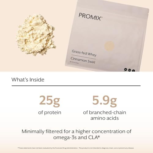 Promix Whey Protein Powder, Cinnamon Swirl - 2.5lb Bulk - Grass-Fed & 100% All Natural - ­Post Workout Fitness & Nutrition Shakes, Smoothies, Baking & Cooking Recipes - Gluten-Free & Keto-Friendly