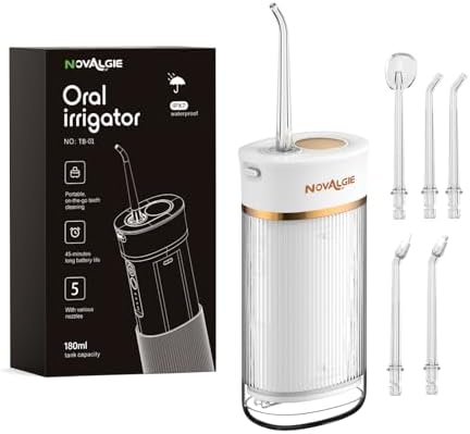 Travel Water Flosser Portable, Mini Cordless Oral Irrigator with Telescopic 180ML Tank 3 Mode 5 Nozzles, IPX7 Waterproof Teeth Cleaner for Braces, Orthodontic, Sensitive Gums Home
