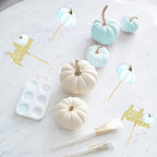 24Pcs Little Pumpkin Cupcake Toppers Baby Shower Decorations Pumpkin Birthday Supplies Cupcake Picks Pumpkin Gender Reveal Cupcake Toppers (blue)