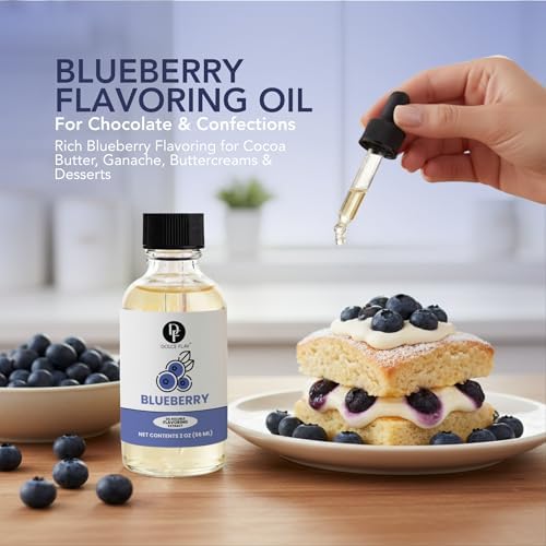 Dolce Flav Blueberry Extract – 2 Ounce Oil-Soluble Kosher, Sugar-Free, Concentrated Ripe Blueberry Flavoring for Baking, Chocolates & Desserts, Includes Measured Dropper