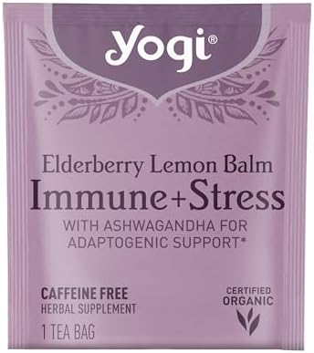 Yogi Tea Elderberry Lemon Stress & Immune Support Tea - 16 Tea Bags, 4 Packs - With Ashwagandha, Lemongrass, Licorice Root & More