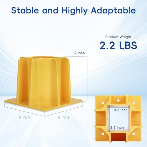 12-Pack Yellow Guardrail Base Boot with Toe Board Slot, Reusable Fall Protection Base for Scaffolding, Temporary Guardrail Systems for Residential and Commercial Construction