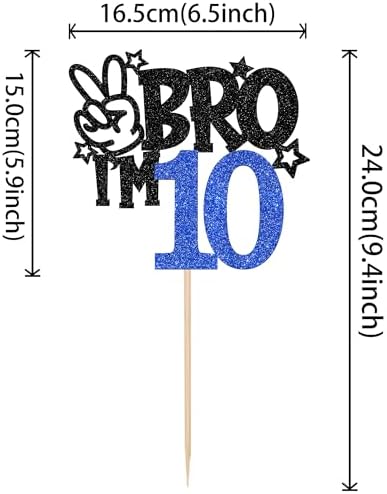 1 PCS Brother I'm 10 Cake Topper Glitter Star Happy 10th Birthday Cake Pick Bro I'm 10 Cake Decoration It's My 10th Birthday Decorations for Boys Cheers to 10 Years Old Birthday Party Supplies Blue