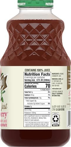 R.W. Knudsen Organic Just Cranberry Juice, 32 fl oz (Pack of 6)