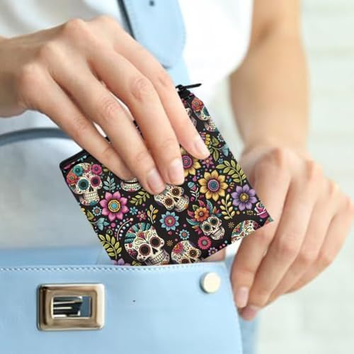 Zipper Period Pouch Sanitary Napkin Storage Bag for Women Girls Flowers Sugar Skull Portable Menstrual Pad Pouches Tampon Holder Bag