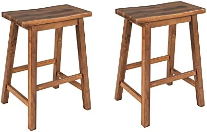 Set of 2 Wooden Kitchen Dining Chairs Backless Counter Stools for Kitchen Island Solid Wood Bar Stools with Footrest Walnut Finish Counter Height Stools 300 lbs Capacity