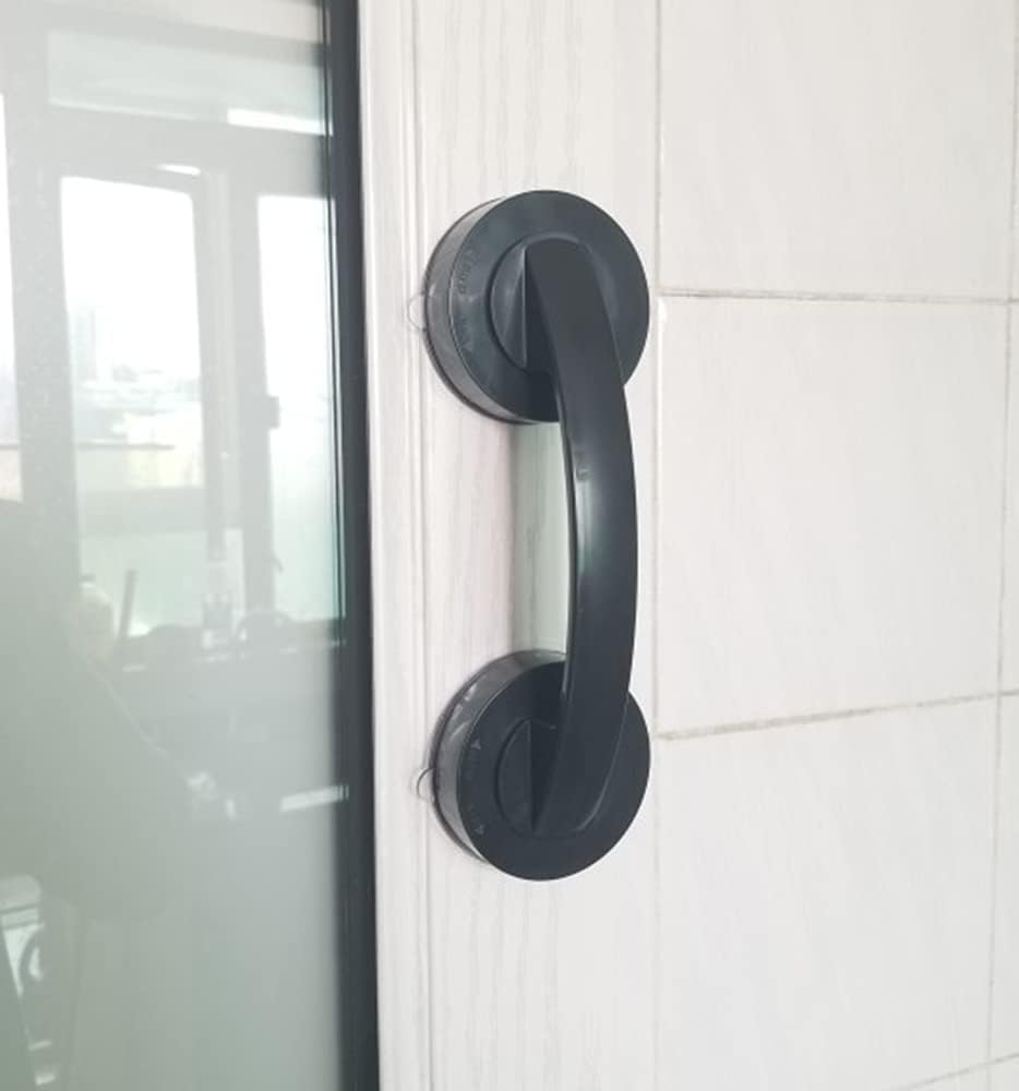 WANLIAN-Powerful Suction Cup Glass Mirror Door Handle, Refrigerator Drawer Bathroom Suction Cup wall handrail, Bathtub Shower Handle Kitchen Drawer Cabinet Handle (Black Large)