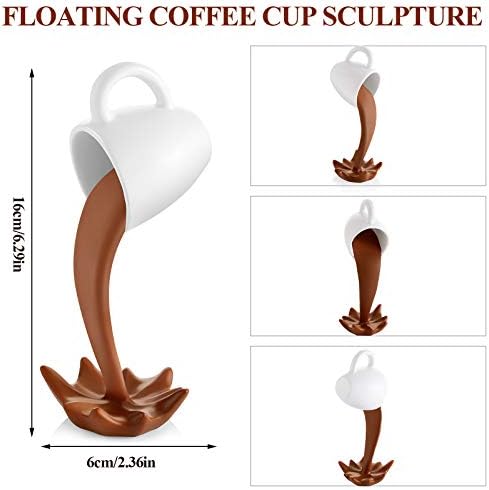 Jetec Floating Coffee Cup Mug Sculpture Decoration Mini Spilling Pouring Plastic Splash Coffee Mugs Gifts Decoration for Family Friend(Brown)