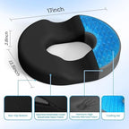 Donut Pillow Seat Cushion - Cooling Gel Outdoor Chair Cushions, Memory Foam Seat Cushion for Office & Home, Car Seat and Patio Furniture Cushions, Hemorrhoids Pillow and Tailbone Pain Relief, Black