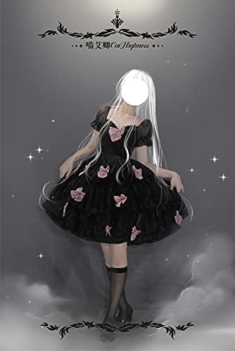 ZZEQYG Womens Lolita Dress for Girl Gothic Pink Puff Sleeve Dress with Bow