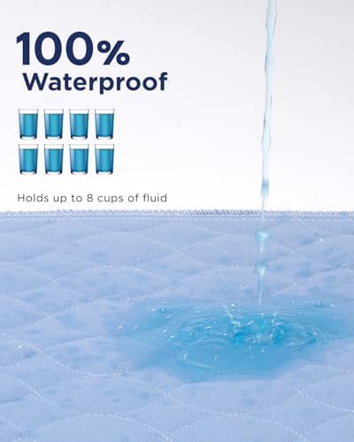 Washable Bed Pads 36" x 72" - 2 Pack, Blue, Waterproof Bed Pads for Incontinence, Bed Wetting Pads for Bed, Sofa, Floor, Resuable Underpads for Adults, Seniors, Pet