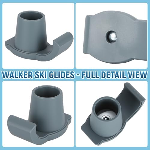 Walker Ski Glides for Folding Walkers - Universal Walker Glide Caps & Sliders, Walker Feet Glides, Ideal Mobility Walker Accessories for Seniors (2Pack, Gray)