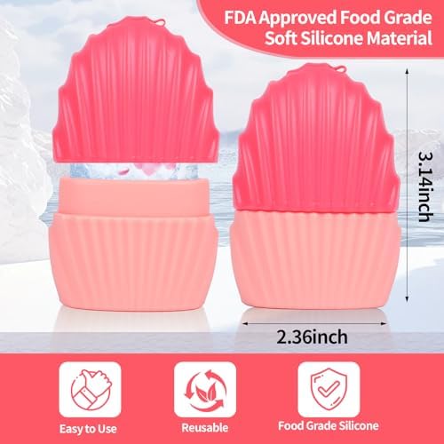 Ice Cube Roller for Face,Eyes and Neck,Reusable Silicone Ice Mold Mermaid Shell Shape for Shrink Pores Anti Wrinkle and Skin Beauty Care,Reduce Migraine Pain,Gua Sha Face Massage Tools (Pink)