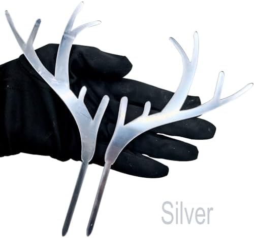 Christmas Reindeer Cake Topper, Silver Elk Antlers Cake Toppers Festival Cake Decorations Xmas Cupcake Dessert Table Topper for Wedding, Christmas Party Supplies-Silver