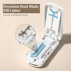 Daviky Pill Cutter Splitter for Small & Tiny Pills, Dual Safety Blades, Adjustable Centering Slot, Precise 1/2 1/3 1/4 Tablet Cutter, Built-in Storage, Portable & Senior-Friendly
