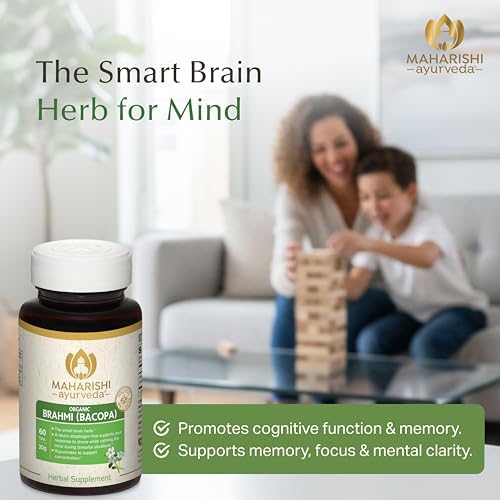 Maharishi Ayurveda Organic Brahmi (Bacopa)– 500 mg, 60 Tabs – Herbal Supplement that Supports Focus, Memory, Concentration & Cognitive Health.| Non-GMO | Certified Organic*