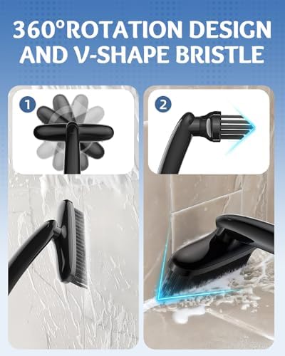 TQRR 360 Degree Rotating Crevice Cleaning Brush- Household Hard Bristle Cleaning Brush, Multifunctional Bathroom Cleaning Tools for Kitchen Sink, Window, Tile, Toilet Seat (2, Black&White)