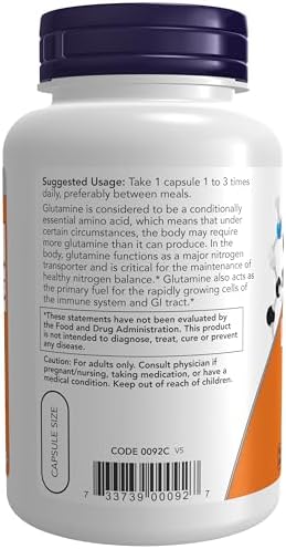 NOW Foods Supplements, L-Glutamine 500 mg, Nitrogen Transporter*, Amino Acid, 120 Veg Capsules