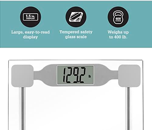 Thinner by Conair Scale for Body Weight, Digital Bathroom Scale in Clear Tempered Glass