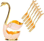 Tbest Cutlery,Tableware Sets Coffee Fruit Dert Spoons Household Tableware with Holder Decoration (Gold + fork)