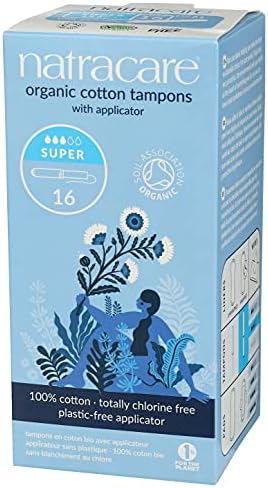 Natracare Organic Cotton Super Tampons with Cardboard Applicator, Plastic Free, Chlorine Free, Biodegradable & Compostable (16 Pack, 192 Tampons Total)