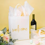 Crisky Reusable White Gold Welcome Gift Bags for Wedding Birthday Parties, 25 Counts Medium Size Eco-Friendly Non-Woven for Guests, 11 x4 x9 Inches